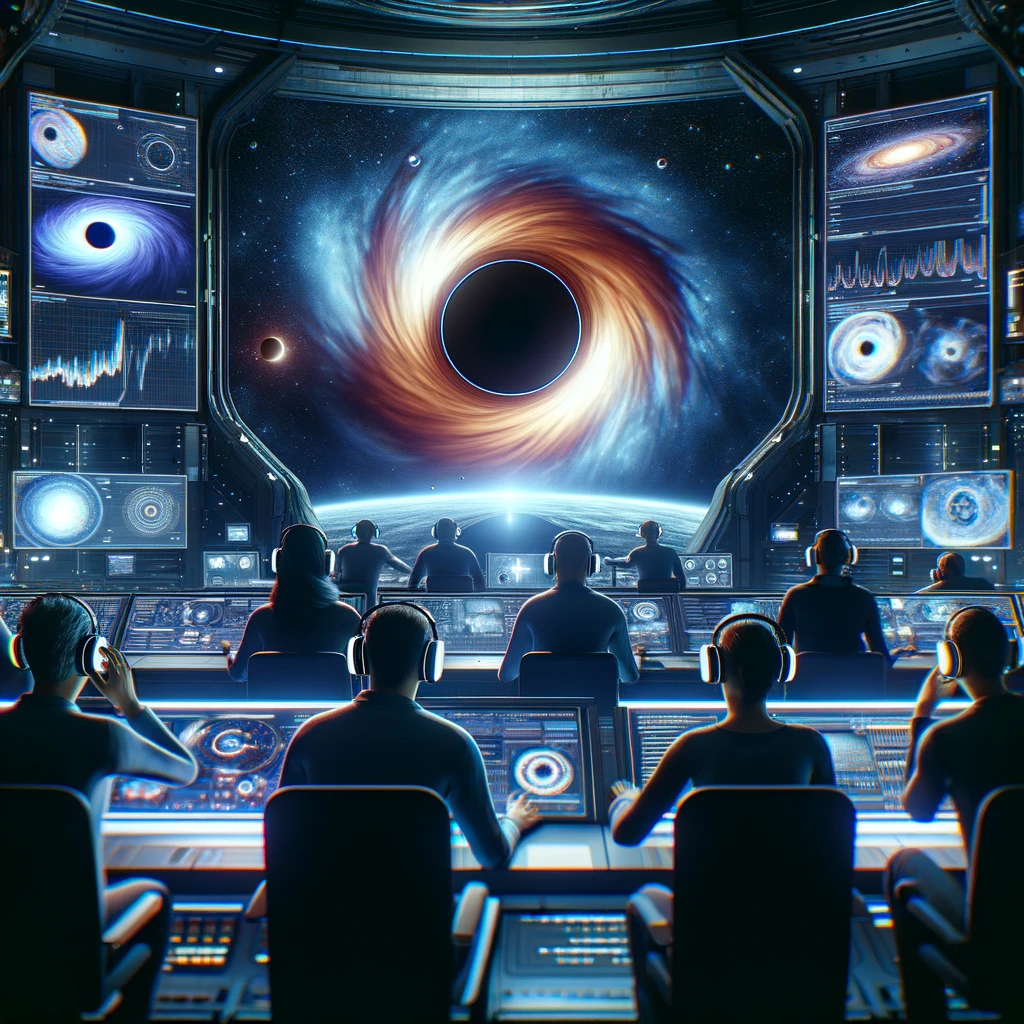 DALLE-2024-02-20-083845-A-futuristic-scene-depicting-a-group-of-scientists-and-astronomers-listening-intently-to-a-black-hole-They-are-in-a-high-tech-observatory-filled-with | ISDC 2026