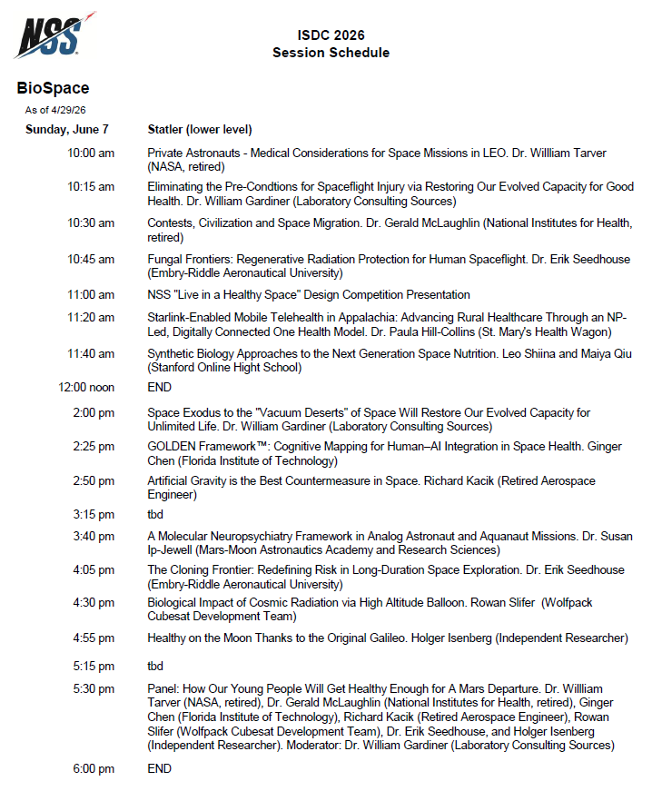ISDC 2026 Session Schedule for BioSpace with times and talks from 10:00 am to 6:00 pm (June 7).